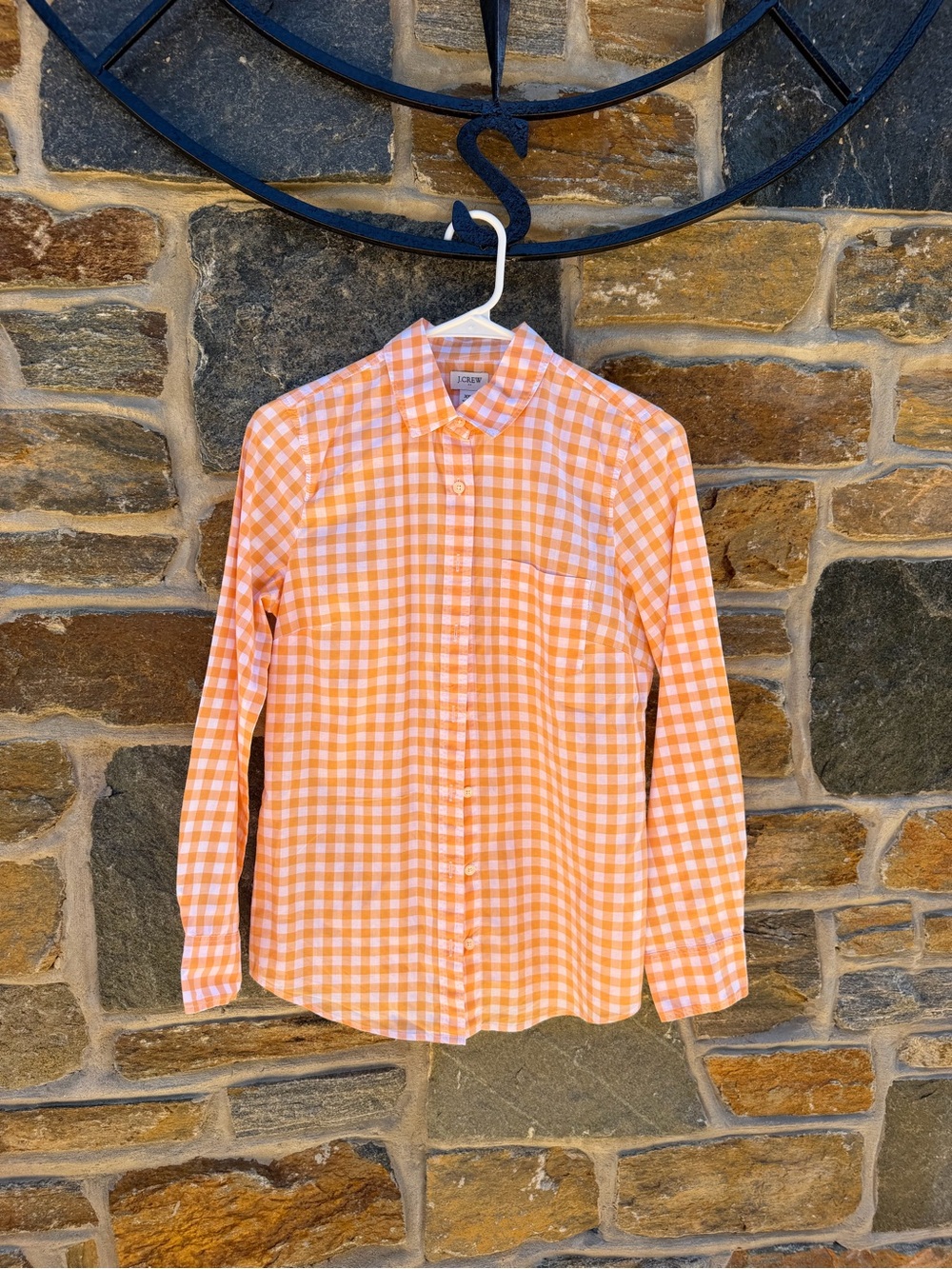 J. Crew Orange and White Gingham Button-Down Shirt - Slim Fit